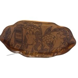Vtg Hand Carved Haitian Wooden Tray Haiti Bohemian Tribal Folk Art Decor 15"